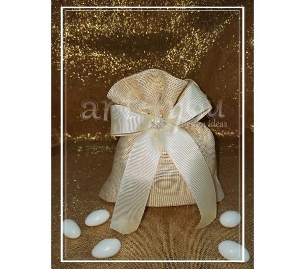 Μπομπονιέρα γάμου πουγκί με πέρλα